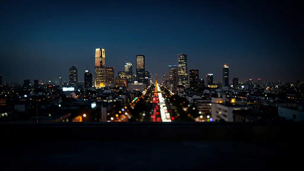 Inversión Inmobiliaria en CDMX - Monarca Brokers Vista panorámica nocturna del skyline de la Ciudad de México desde una terraza de lujo en Polanco - Monarca Brokers.